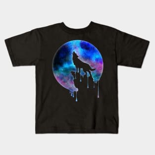 Howling Wolf - Full Moon - watercolour - Art - Trend - Splatter- Gift - Universe - Space - Galaxy Kids T-Shirt